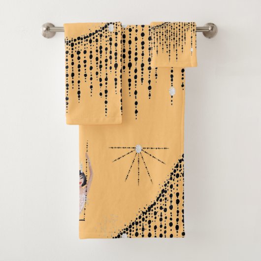 Flapper Girl op Swing Bath Towel Set Bad Handdoek (Insitu)