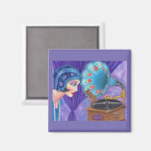 Flapper Girl Roaring Twenties Mouse Gramophone Magneet (Voorkant / Achterkant)