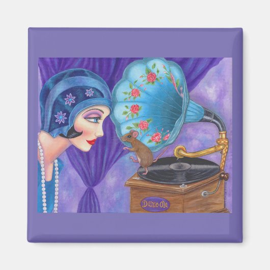Flapper Girl Roaring Twenties Mouse Gramophone Magneet (Voorkant)