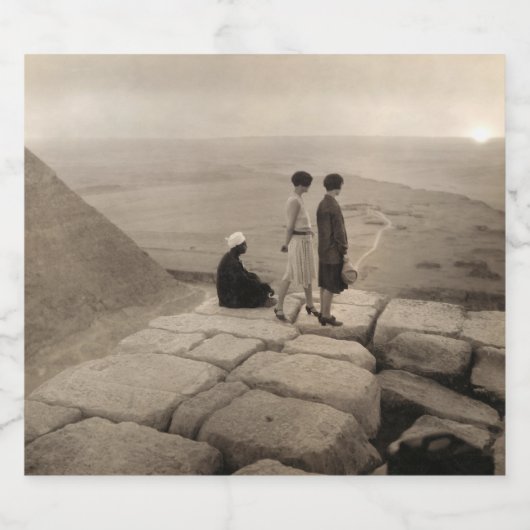 Flapper Girls Sunrise Khufu Pyramid, Egypte 1920 Bier Etiket (Enkel label)