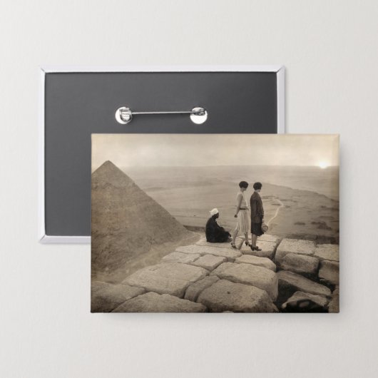 Flapper Girls Sunrise Khufu Pyramid, Egypte 1920 Button (Voorkant / Achterkant)