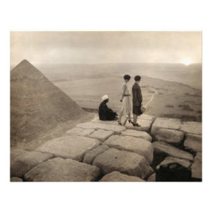 Flapper Girls Sunrise Khufu Pyramid, Egypte 1920 Foto Afdruk