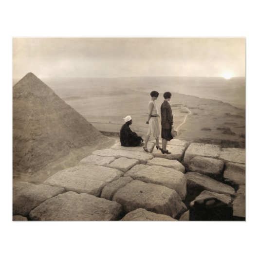 Flapper Girls Sunrise Khufu Pyramid, Egypte 1920 Foto Afdruk (Voorkant)