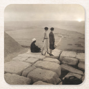 Flapper Girls Sunrise Khufu Pyramid, Egypte 1920 Kartonnen Onderzetters