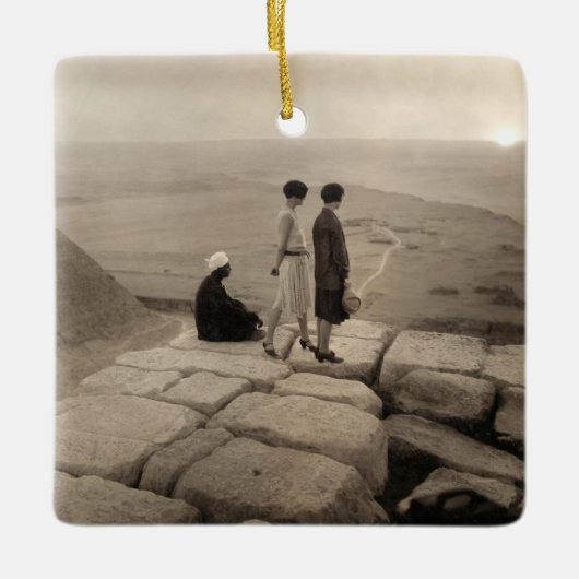 Flapper Girls Sunrise Khufu Pyramid, Egypte 1920 Keramisch Ornament (Voorkant)