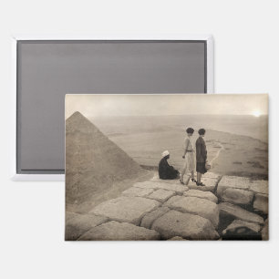 Flapper Girls Sunrise Khufu Pyramid, Egypte 1920 Magneet