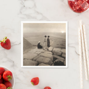 Flapper Girls Sunrise Khufu Pyramid, Egypte 1920 Servet