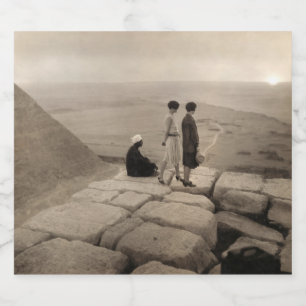 Flapper Girls Sunrise Khufu Pyramid, Egypte 1920 Sparkling Wijnetiket