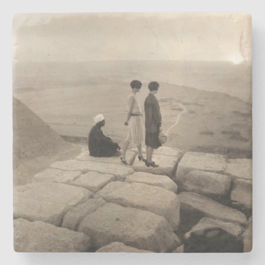 Flapper Girls Sunrise Khufu Pyramid, Egypte 1920 Stenen Onderzetter (Voorkant)