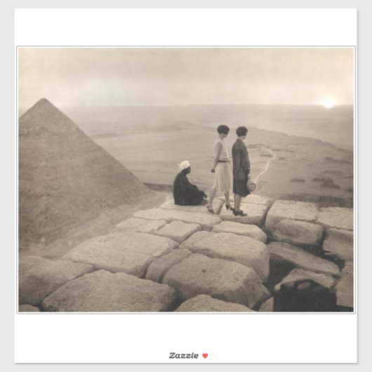 Flapper Girls Sunrise Khufu Pyramid, Egypte 1920 Sticker (Vel)