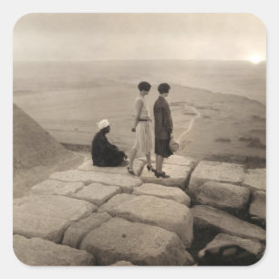 Flapper Girls Sunrise Khufu Pyramid, Egypte 1920 Vierkante Sticker