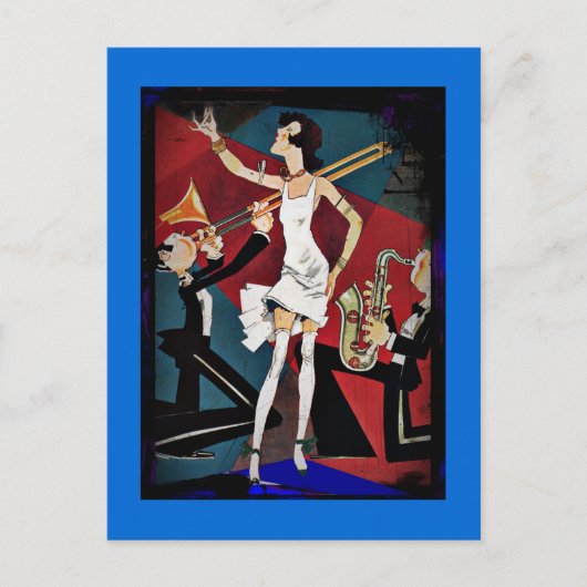 Flapper in een Jazz Band Briefkaart (Voorkant)