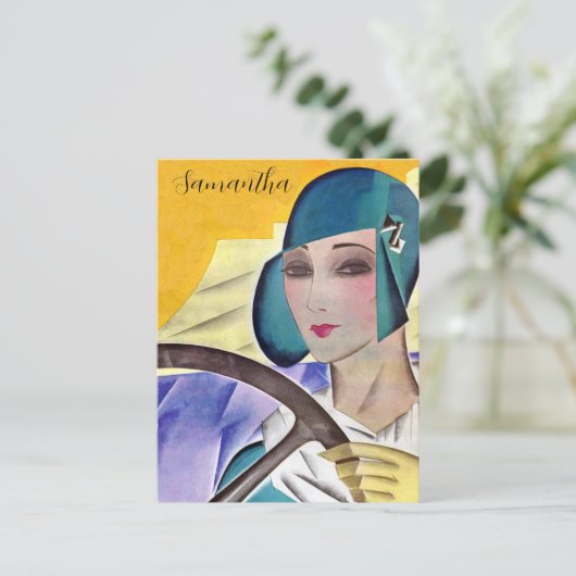 Flapper in Paarse Pet Briefkaart (Staand voorkant)