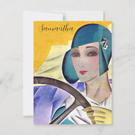Flapper in Paarse Pet Briefkaart