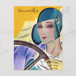 Flapper in Paarse Pet Briefkaart