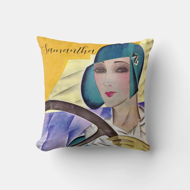Flapper in Paarse Pet (PERSONALISEREN) Kussen (Voorkant)