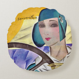 Flapper in Paarse Pet (PERSONALISEREN) Rond Kussen
