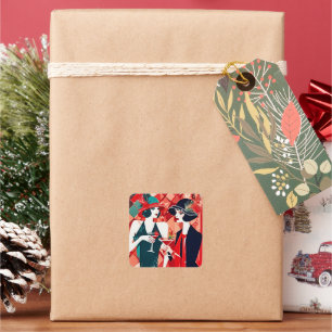 Flapper Kerstfeest Vierkante Sticker