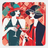 Flapper Kerstfeest Vierkante Sticker (Voorkant)
