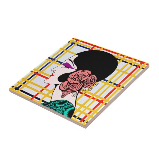 Flapper Lady Elegance op Mondriaan New York Tegeltje (Zijkant)