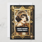 Flapper meisje brunette 1920's formele kostuumfees kaart (Achterkant)