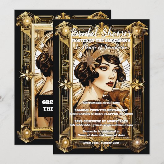 Flapper meisje brunette 1920's formele kostuumfees kaart (Voorkant / Achterkant)