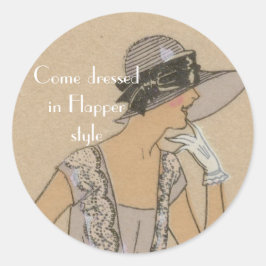 Flapper Meisje in Grote Rand Pet Ronde Sticker