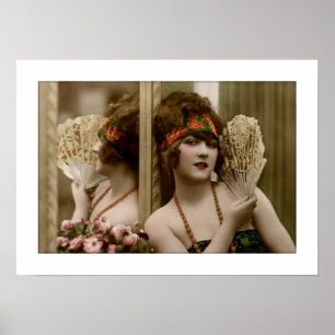 flapper meisje met ventilator en reflectie poster