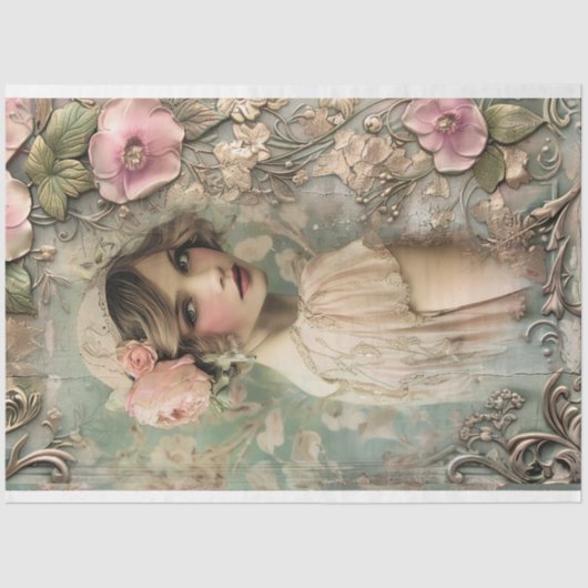 Flapper Meisje Nouveau Portrait Art Tissuepapier (Voorkant)