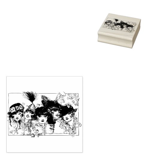 Flapper meisjes met petten rubberstempel (Gestempeld)