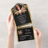 Flapper meisjes zwart goud 1920 Gatsby diner party All In One Uitnodiging (Afscheurbaar)