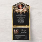 Flapper meisjes zwart goud 1920 Gatsby diner party All In One Uitnodiging (Binnen)