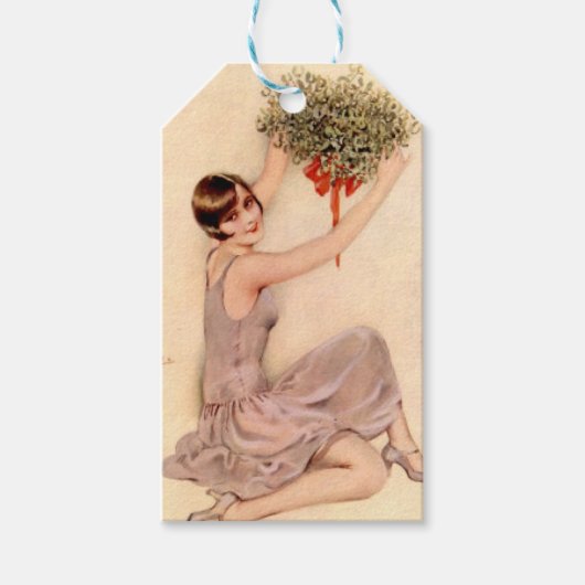 Flapper met maretak cadeaulabel (Voorkant)