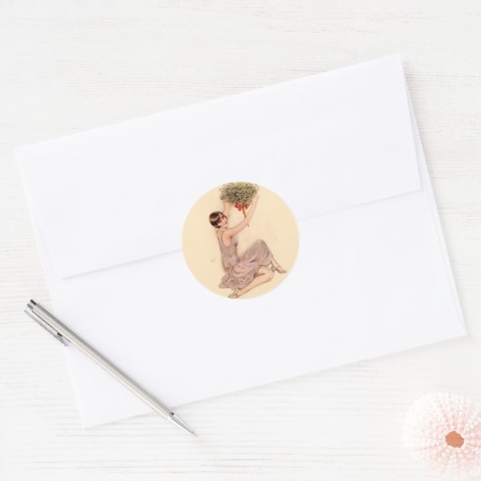 Flapper met Mistletoe Ronde Sticker (Envelop)
