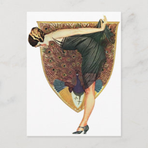 Flapper met Peacock Emblem Briefkaart