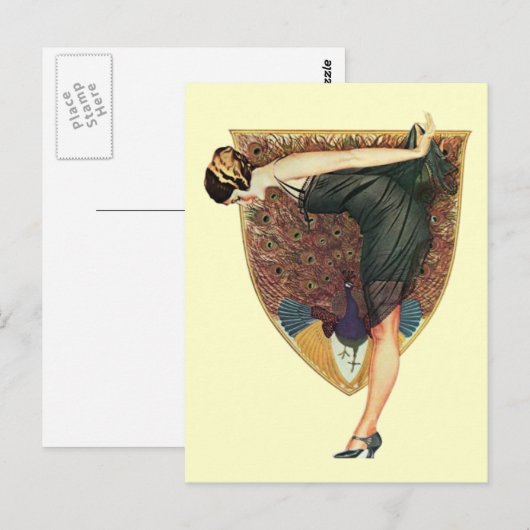 Flapper met Peacock Emblem Briefkaart (Voorkant / Achterkant)