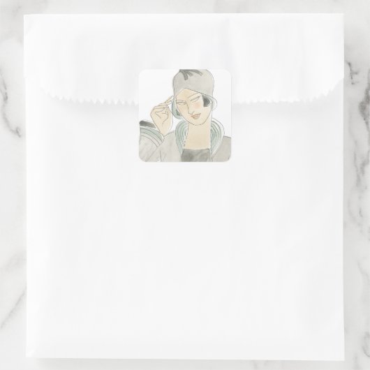 Flapper Mode Sketch Vierkante Sticker (Tas)