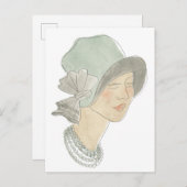 Flapper Mode Sketch - Vrouw met Pet Briefkaart (Voorkant / Achterkant)