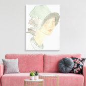 Flapper Mode Sketch - Vrouw met Pet Canvas Afdruk (Insitu (Woonkamer))