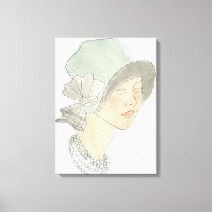 Flapper Mode Sketch - Vrouw met Pet Canvas Afdruk