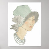 Flapper Mode Sketch - Vrouw met Pet Poster (Voorkant)