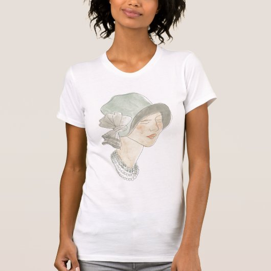 Flapper Mode Sketch - Vrouw met Pet T-shirt (Voorkant)