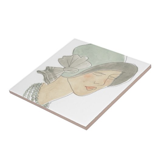 Flapper Mode Sketch - Vrouw met Pet Tegeltje (Zijkant)