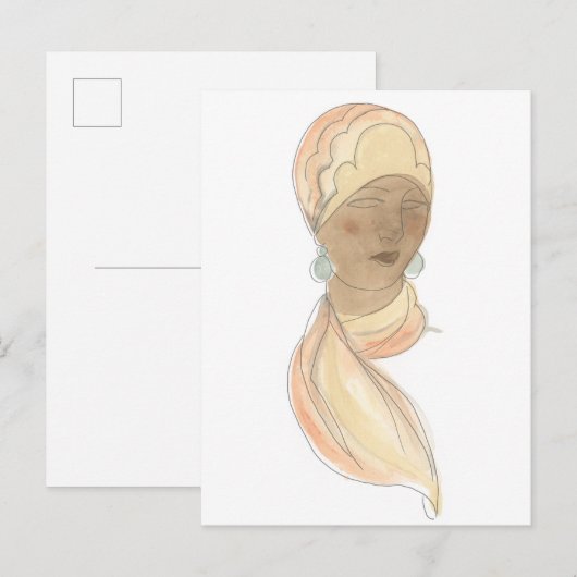 Flapper Mode Sketch - Vrouw met Scarf Briefkaart (Voorkant / Achterkant)
