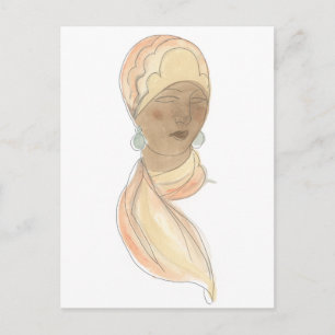 Flapper Mode Sketch - Vrouw met Scarf Briefkaart