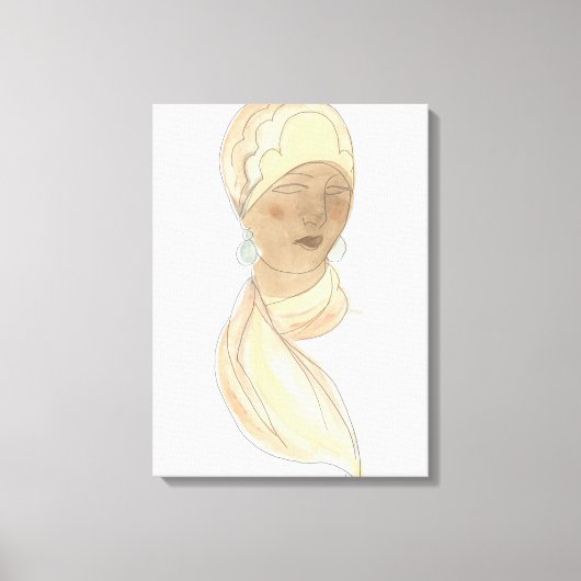 Flapper Mode Sketch - Vrouw met Scarf Canvas Afdruk (Voorkant)