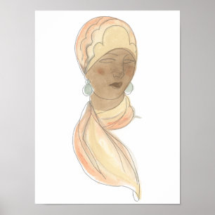 Flapper Mode Sketch - Vrouw met Scarf Poster