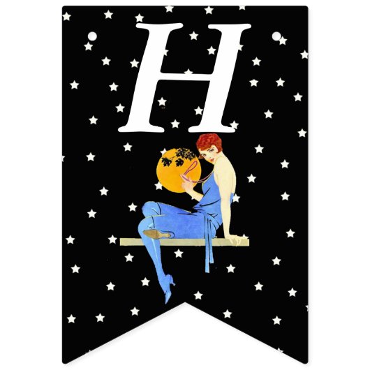 Flapper Red Hair op Shelf White Stars Birthday Vlaggetjes (Eerste vlag)