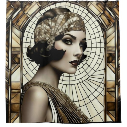 Flapper Roaring 20s Shower Curtain Douchegordijn (Voorkant)