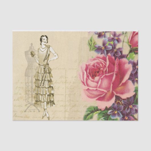 Flapper Seamstress met bloemen Tissuepapier (Voorkant)